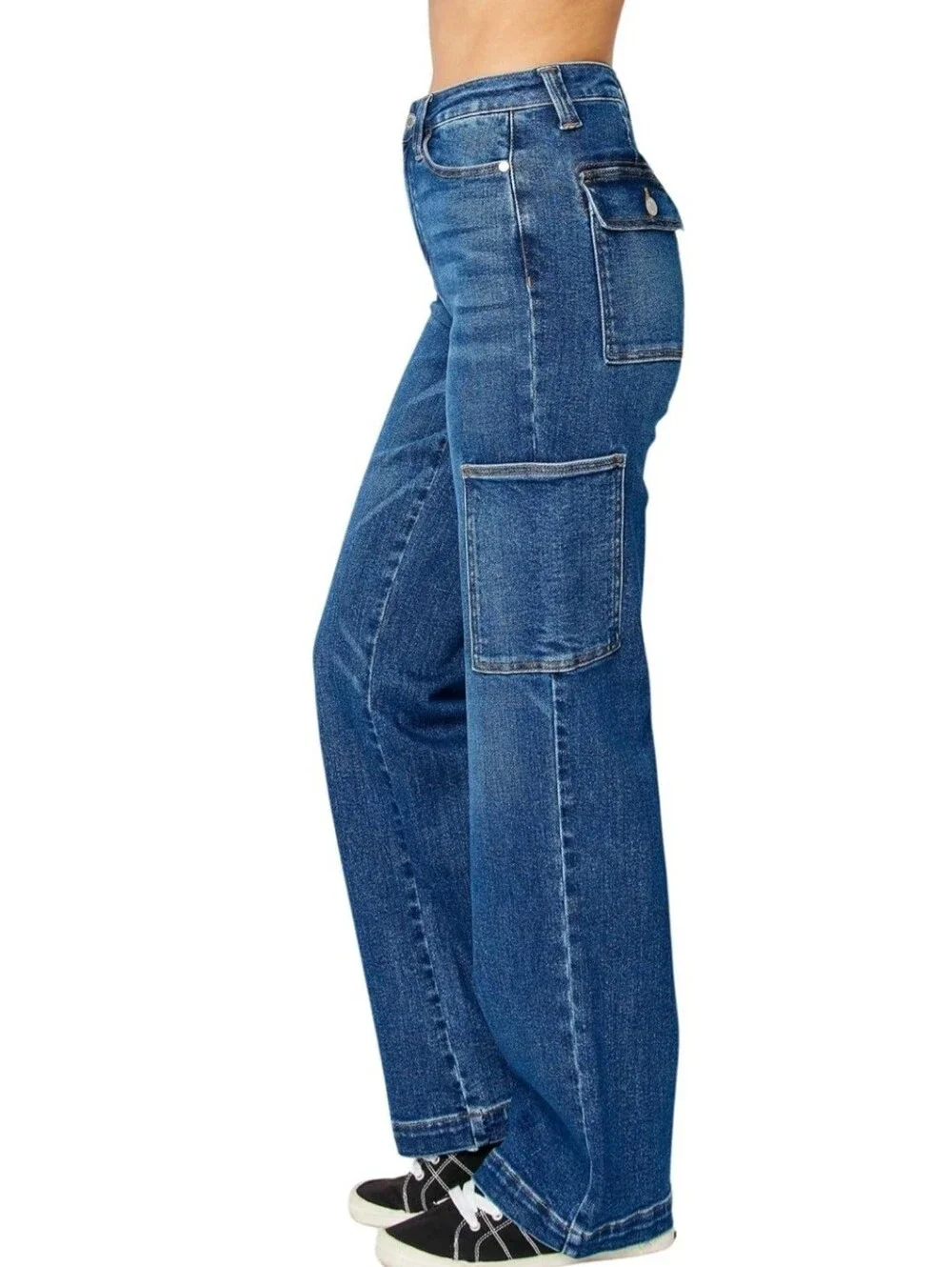 Judy Blue "Cortney" High Rise Straight Wide Cargo Jeans in Dark Wash Size 18W - Picture 4 of 16